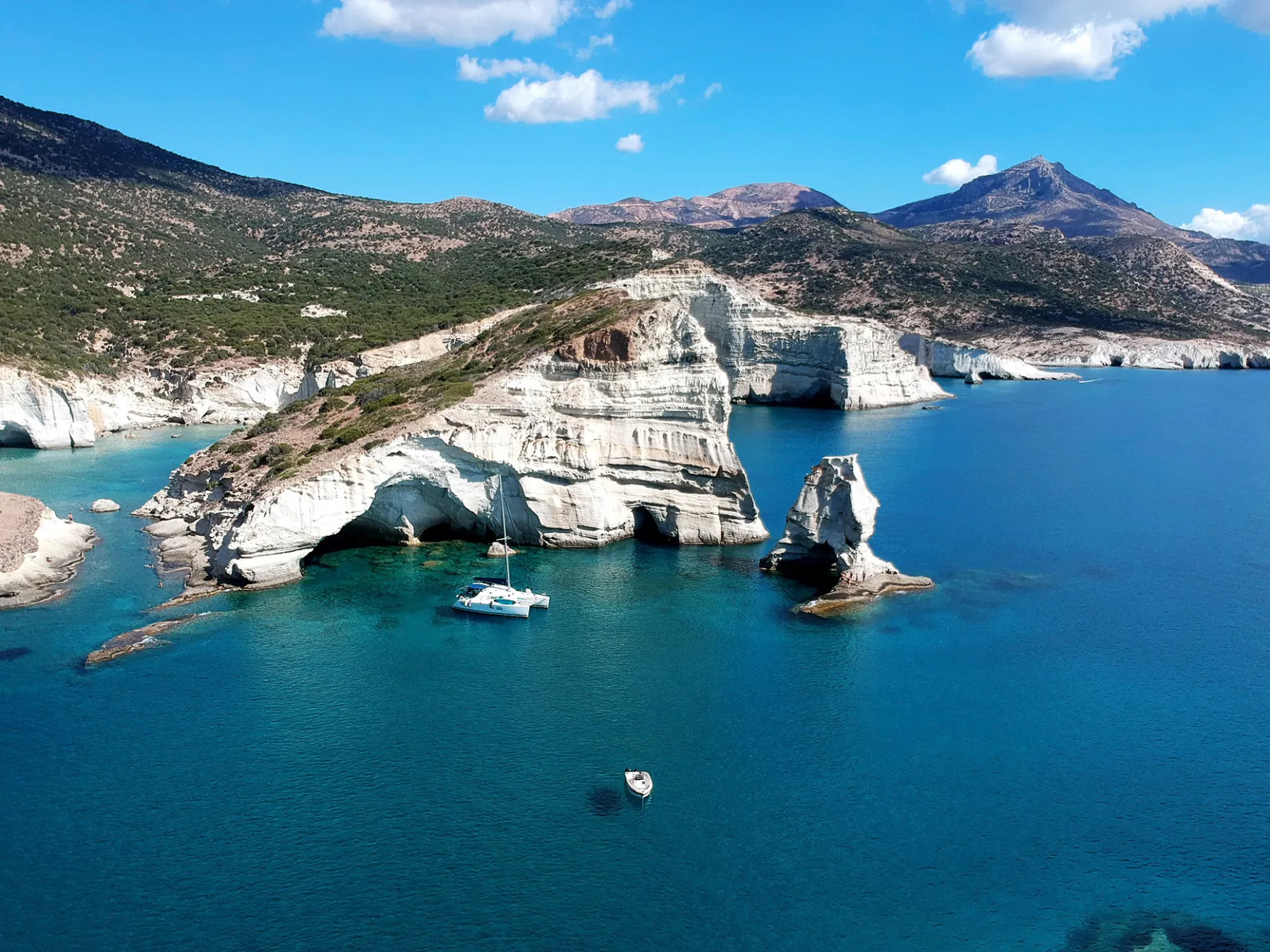 Our catamaran in our Kleftiko Milos