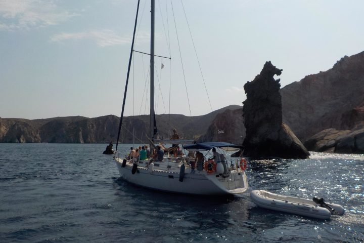 Passing by Arkoudes during our sailing cruise in Milos