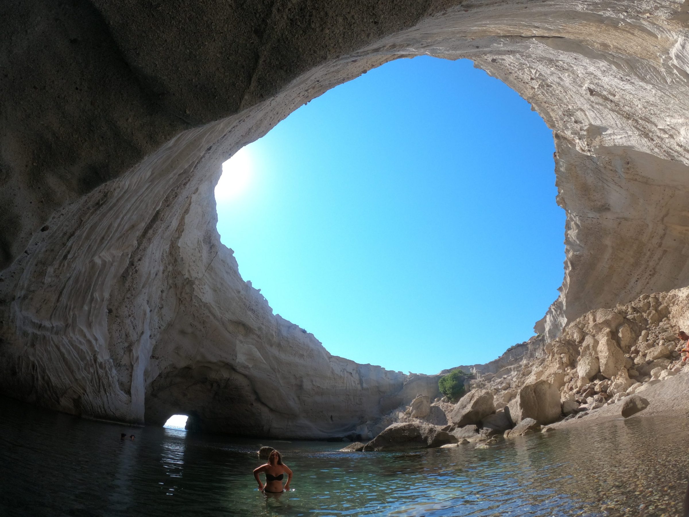 Inside the cave of Sykia, the biggest cave in Milos