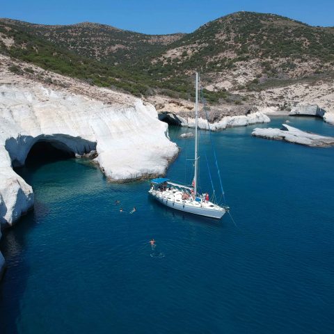 NIKI L anchored in Kleftiko! This boat is perfect for larger groups