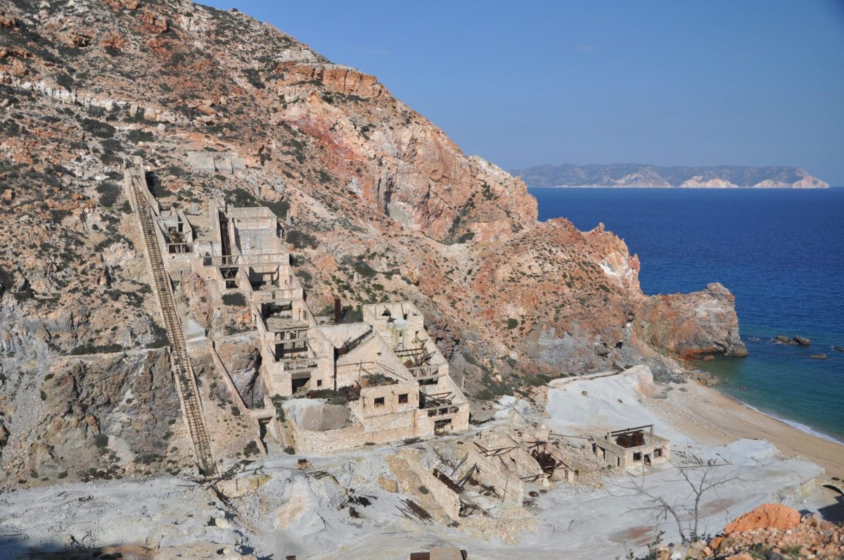 The sulphur mines in southeast Milos The sulphur mines or Theorychia in southeast Milos
