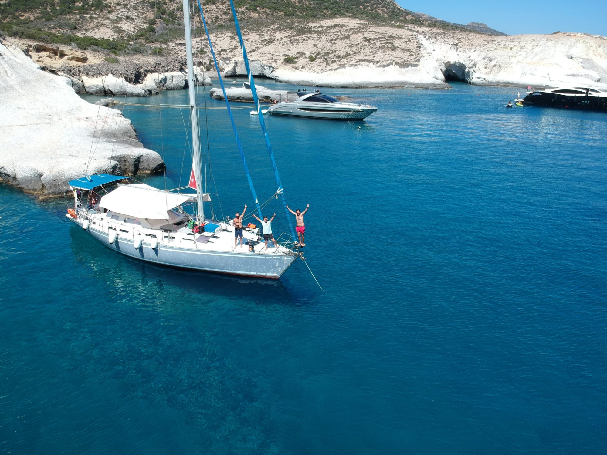 Ready to dive from the boat in Kleftiko