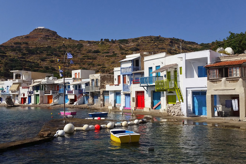 The colourful village of Klima in Milos which we visit on the way back from Poliegos
