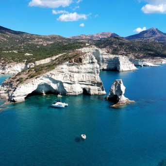 Our catamaran in our Kleftiko Milos