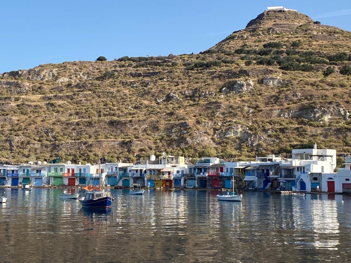 Passing by Klima in Milos with a Polco catamaran