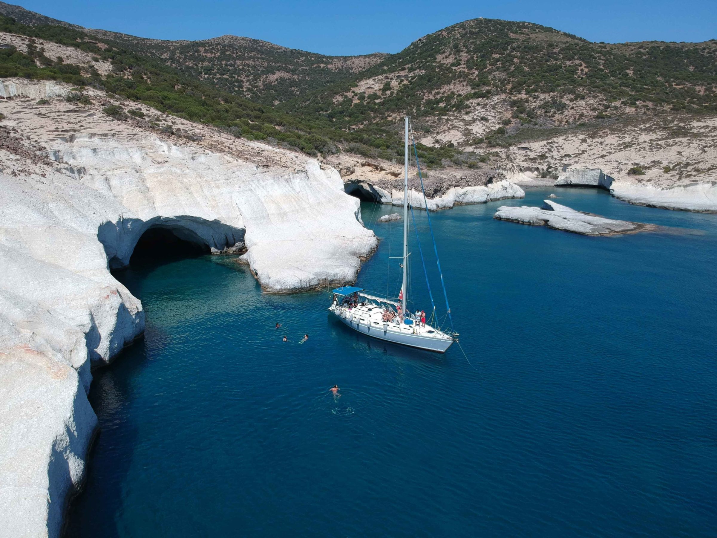 NIKI L anchored in Kleftiko! This boat is perfect for larger groups