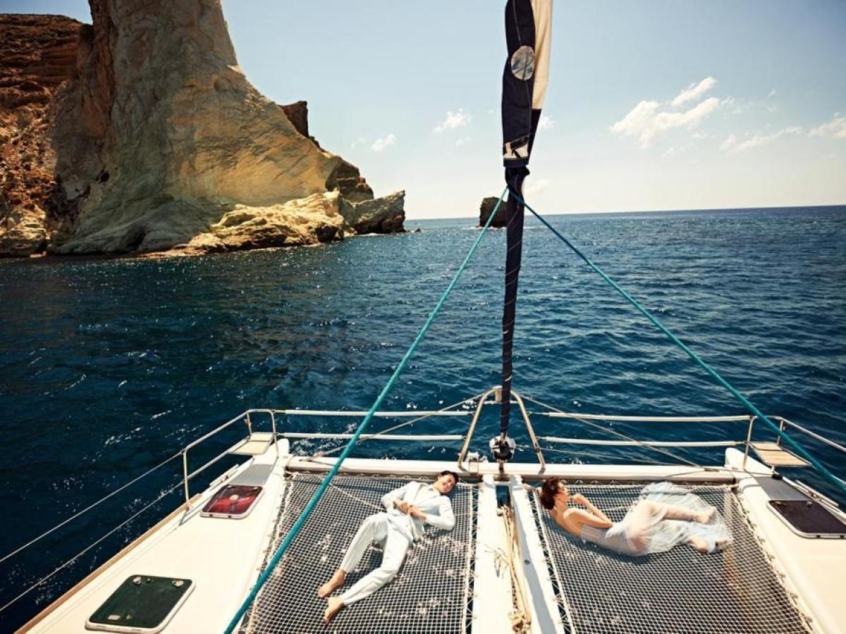 Enjoying the catamaran trampoline r